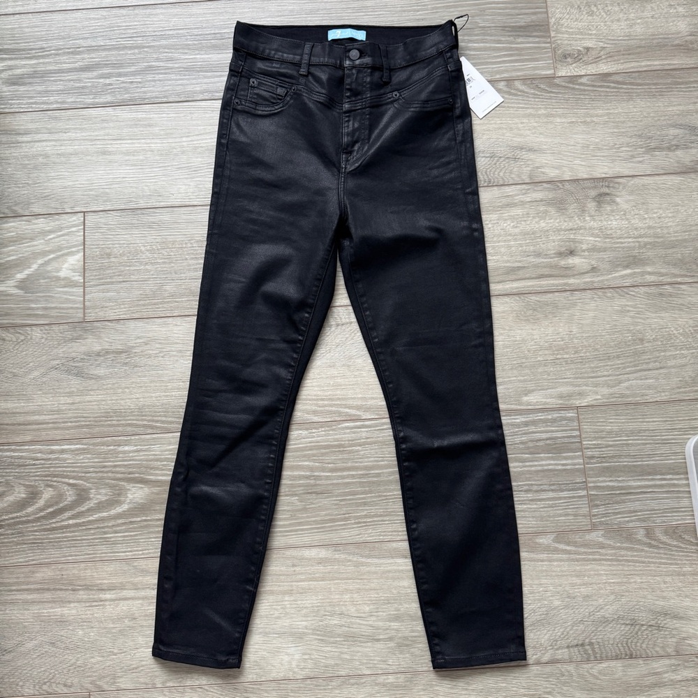 7 For All Mankind Women's Black Coated Skinny Jeans - Picture 4 of 10